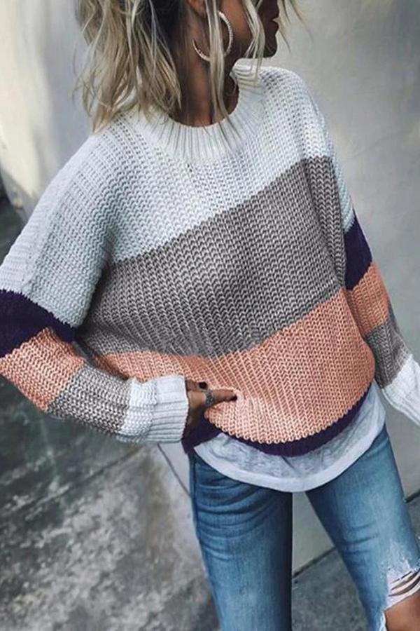 Womens Cozy Striped Long Sleeve Sweater-Allyzone-Allyzone