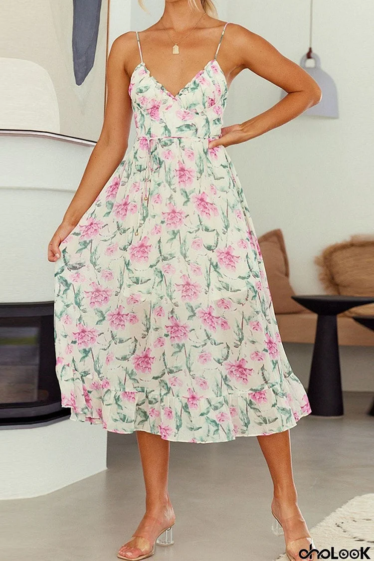 Floral Spaghetti Strap Midi Dress