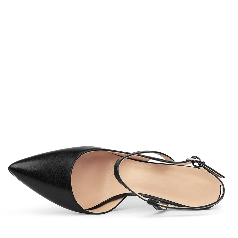 100mm Mid Heel Women Slingback Pumps Ankle Strap Jenlove Stiletto Close Pointed Toe Dress Red Bottoms Matte Glitter Shoes-MERUMOTE