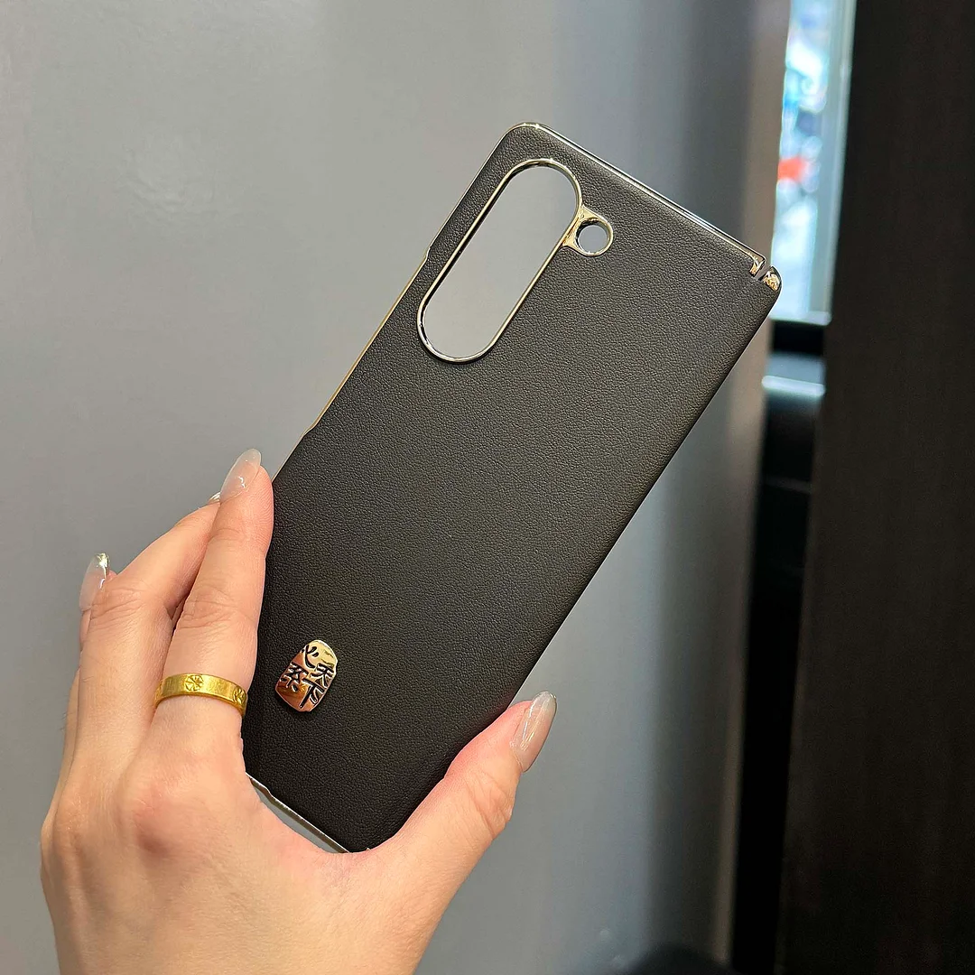 Top-Grain Leather Stand Case for Samsung W22/W23/W24 Minimalist Business Design in Meteorite Black Anti-Fingerprint & Shockproof