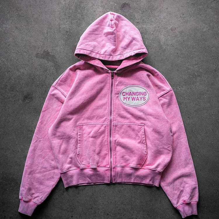 Relaxed Vintage Have Mercy Changing My Ways Graphic Acid Washed Oversized Zip-Up Hoodie