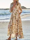 Floral Printed Split-Front Long Sleeves Maxi Dresses