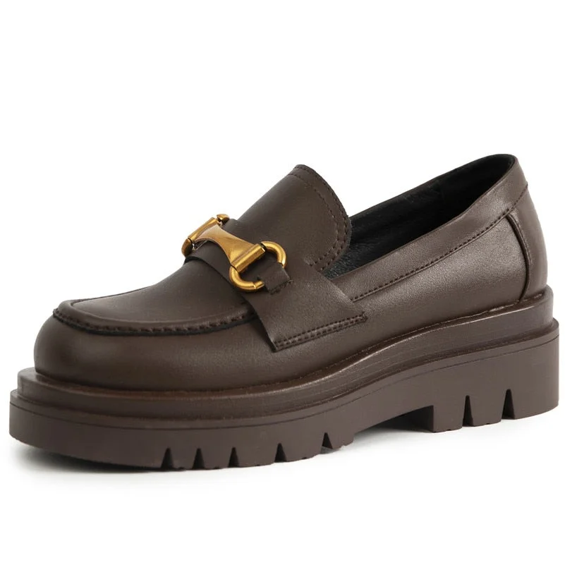 Meotina Pumps Genuine Leather Loafers Shoes Women Platform High Heels Metal Decoration Thick Heel Ladies Footwear White Size 43