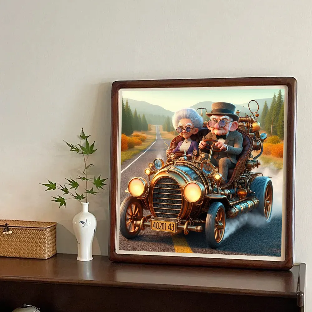 Diamond Painting - Full Round Drill - Grandpa Grandma On A Trip(Canvas|40*40cm)