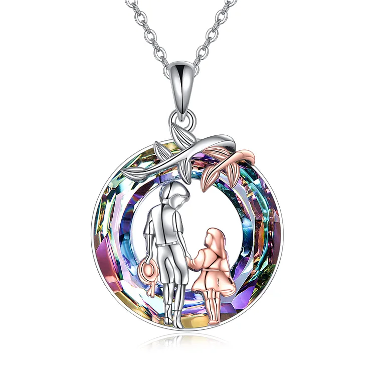 S925 Brother And Sister Crystal Circle Necklace