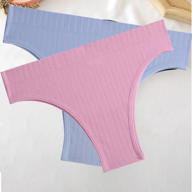 FINETOO 2PCS/Set M-XL Women Seamless Pantys 9 Solid Colors Sexy Brazilian Panties  Midi-Waist Underpants For Girls Fashion Thong