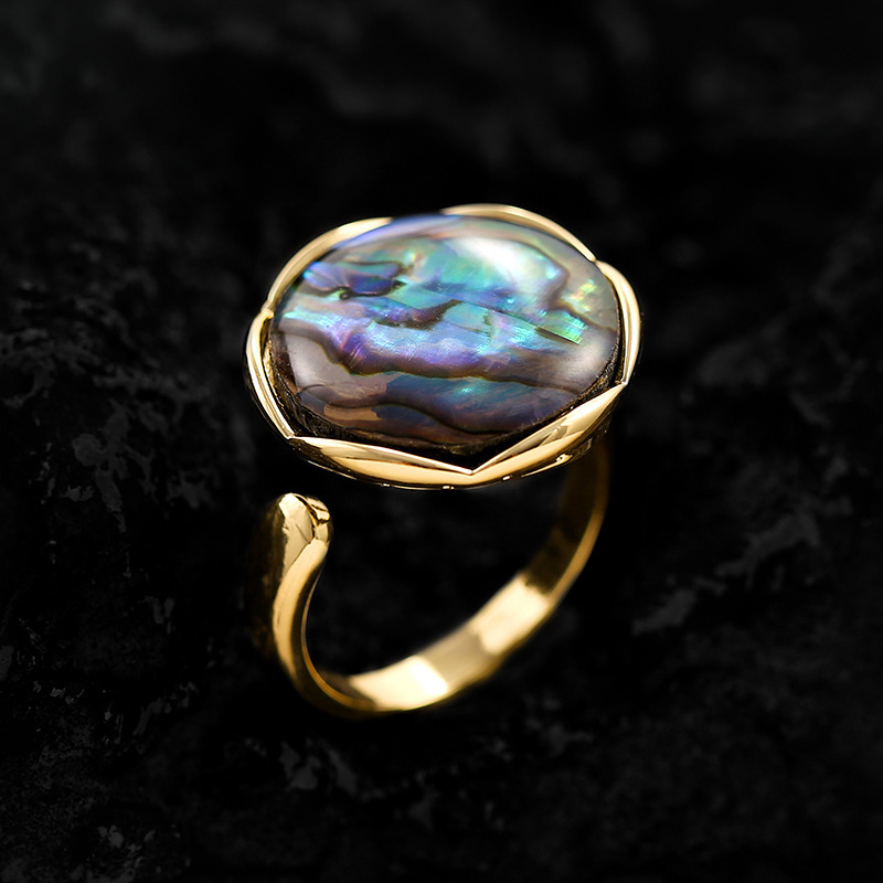 MIKAMU Vintage Style Natural Shell Ring - 2024 Fashionable Open Adjustable Finger Ring for Women