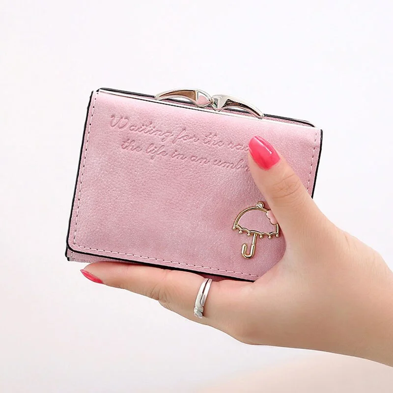 Women Carteira Umbrella Scrub Leather Clutch Trifold Wallet Money Bag Holder Purse Small Wallet female Short Wallet Credit Cards