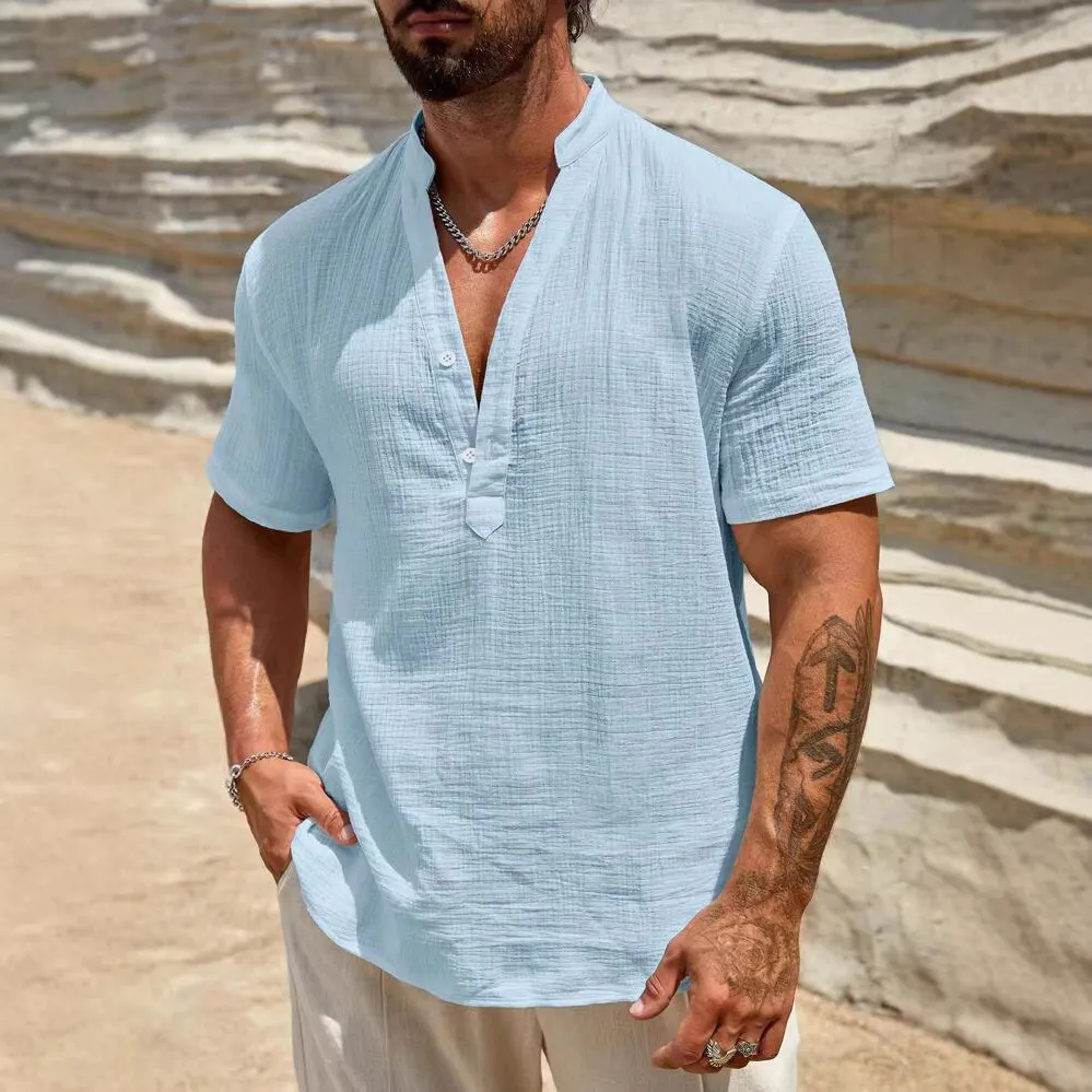 Men's Holiday Short-Sleeve Linen Shirt-INSPIREUSE
