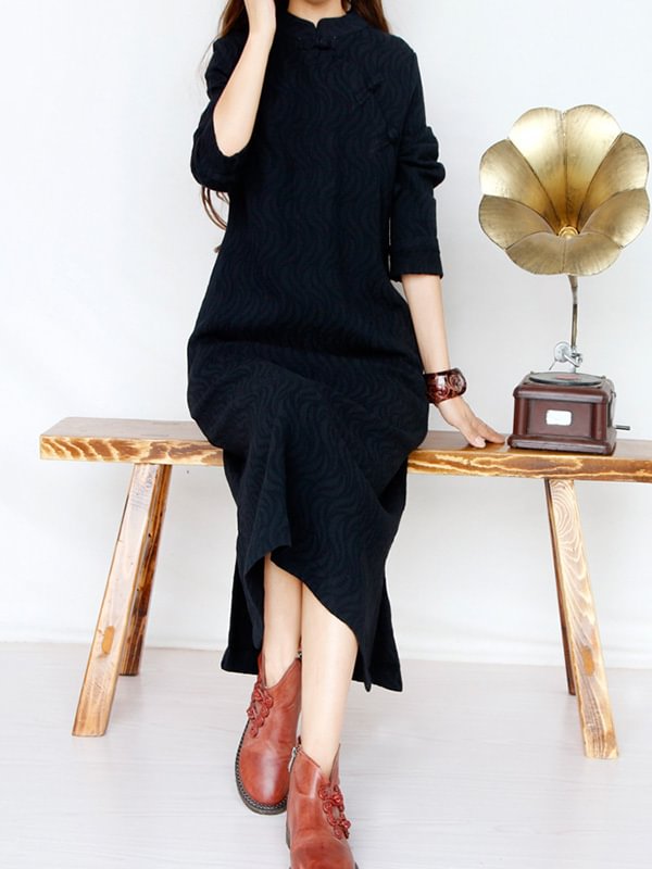 Vintage Stand Collar Long Dress