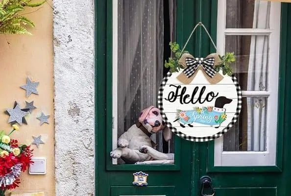 16pcs Interchangeable Dachshund Sign Dog Welcome Sign Wooden Sign with Magnet Detachable Accessories Seasonal Welcome Sign Decorations for Halloween Holiday Seasonal, Birthday Party, Home Wall Office Living Room Garden, Farmhouse Porch Front Door