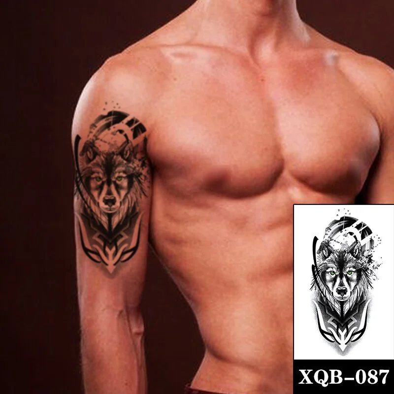 Sdrawing Tattoo Stickers Green Eyes Wolf Totem Fragments Design Fake Tattoos Waterproof Tatoos Arm Legs Large Size Women Men