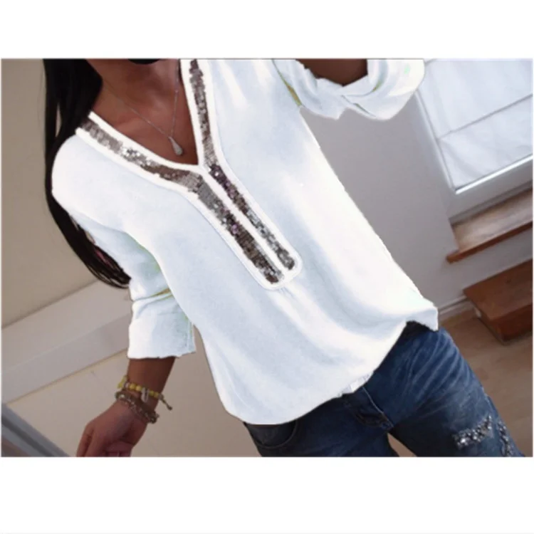 Fashion Women Ladies Long Sleeve Loose Blouse Summer V-Neck Casual Shirts Tops
