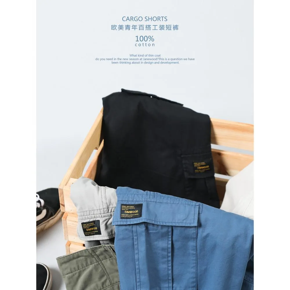 SIMWOOD 2021 Summer New Cargo Shorts Men 100% Color Slim Fit Male Wash Vintage Short Fashion High Quality Hip Hop Clothes 190183