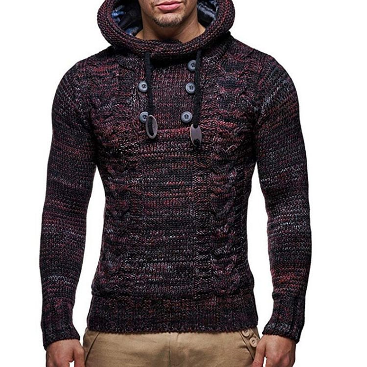 Color Block Standard Thread Hooded Straight Men's Sweater