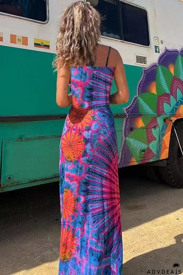 Tie-dye Printed Strappy Stretch Dress