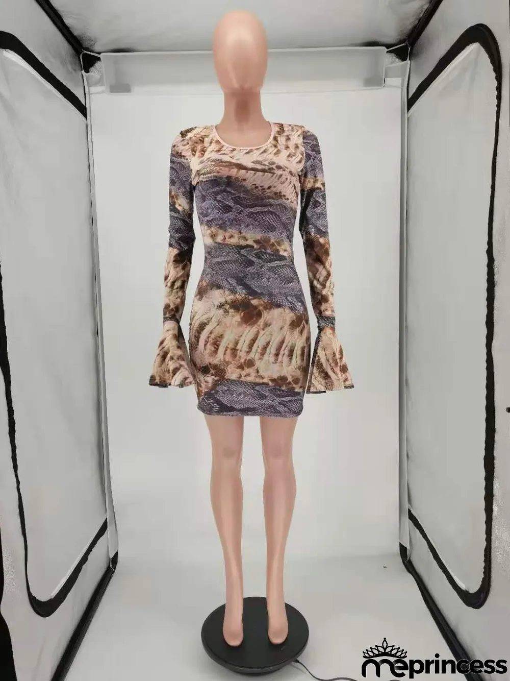 Sexy Print Slit Flared Sleeves Dress