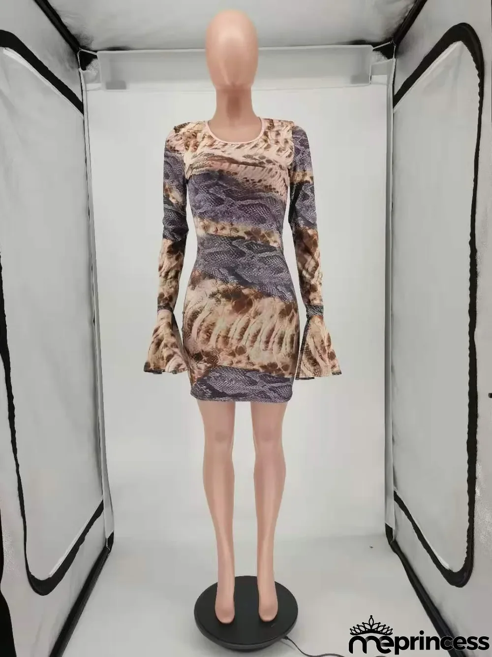 Sexy Print Slit Flared Sleeves Dress