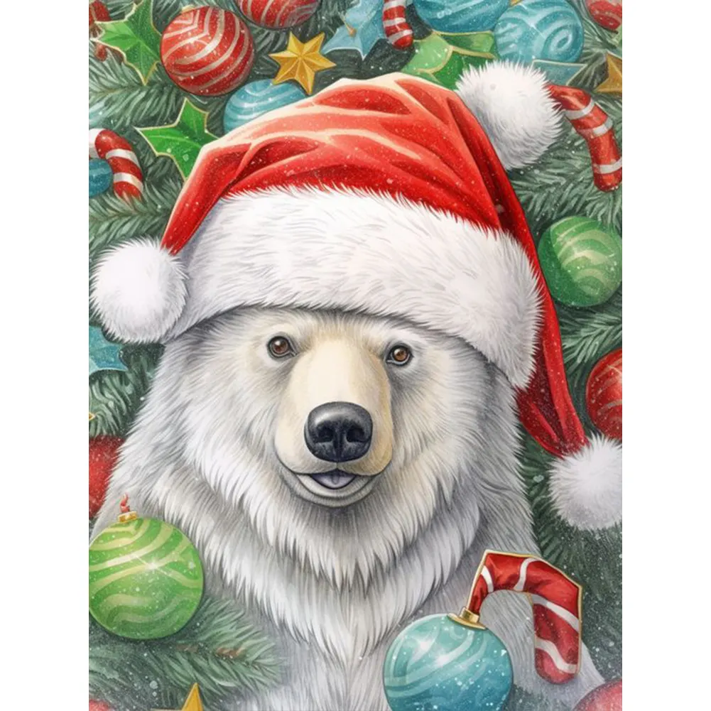 Partial AB Diamond Painting - Full Square Drill - Xmas Bear(Canvas|35*45cm)