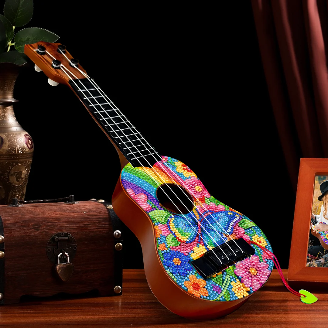 DIY Wooden Guitar Diamond Art Ornament Unique for Musicians (Rainbow Buttefly)