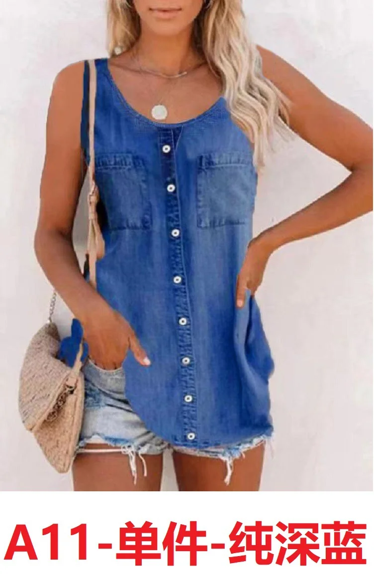 Nigikala Nigikala Women's 2025 Summer New Fashion Imitation Denim Vest Casual Print Sleeveless Top