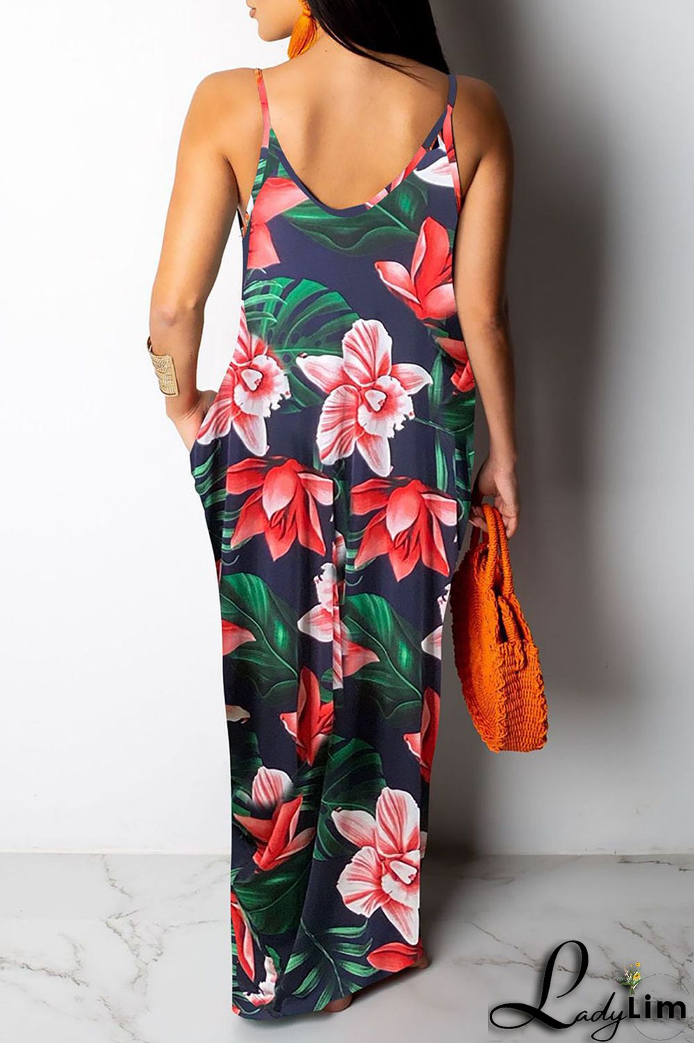 Yellow Sexy Print Patchwork Spaghetti Strap Sling Dress Dresses