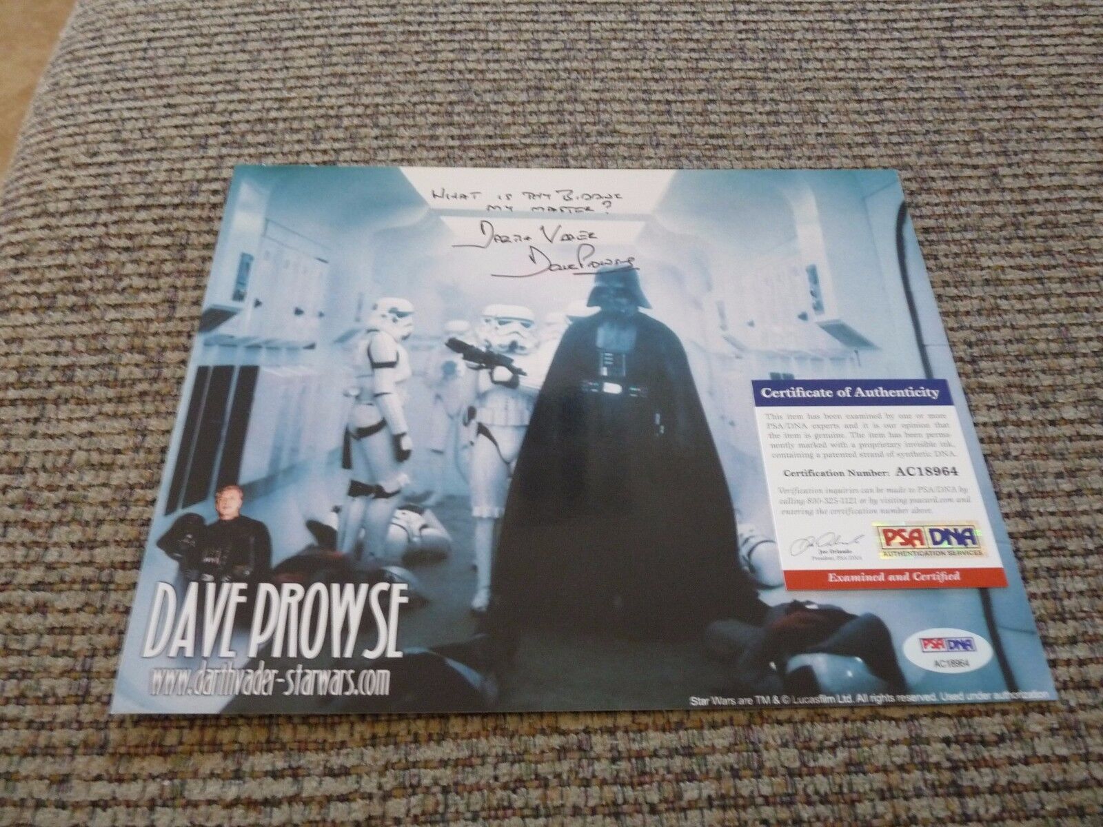 David Prowse Star Wars Darth Vader Signed 8x10 Photo Poster painting PSA Certified Inscription 5