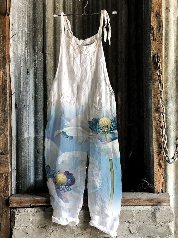 Retro print casual jumpsuit