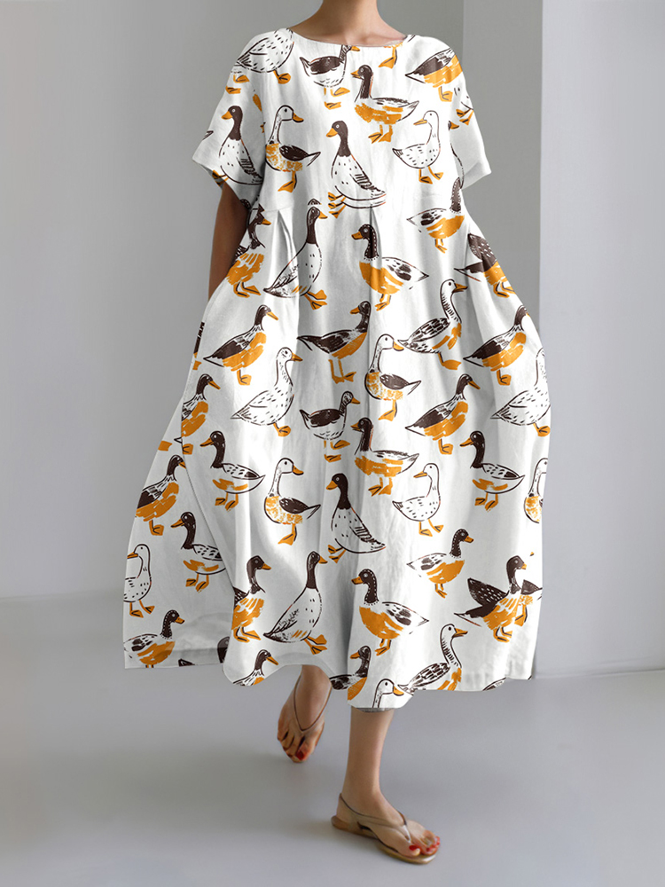 Comstylish Duck Print Short Sleeve Loose Midi Dress