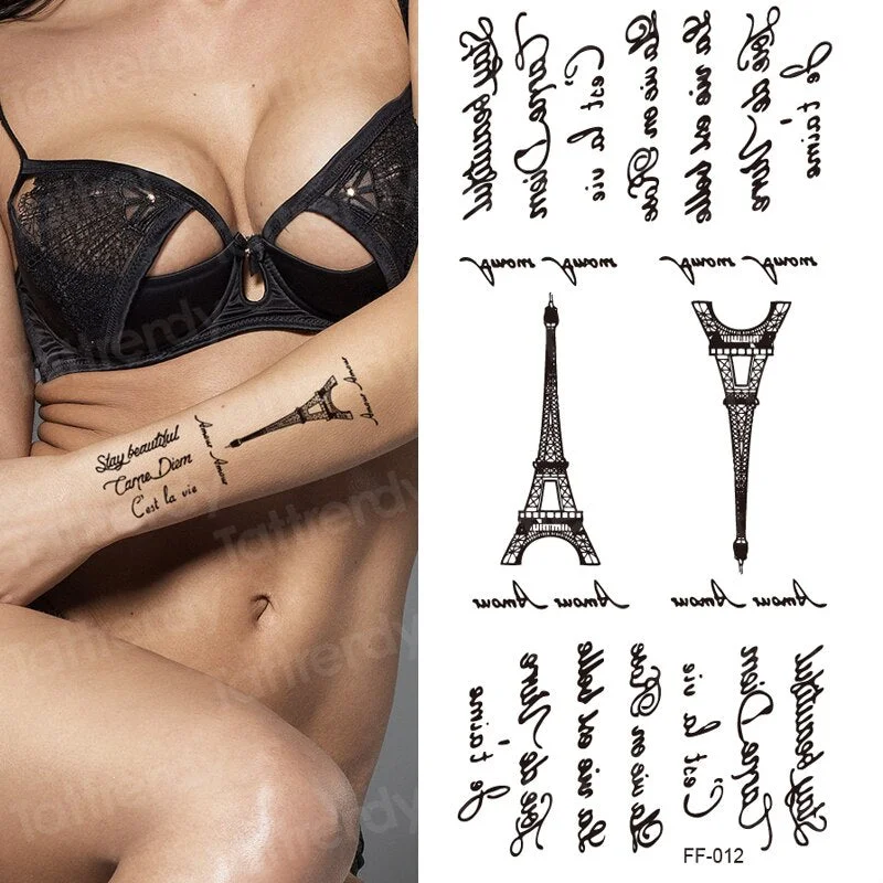 fake tatoo letter black english words tattoo lettering heart minimalist tattoo sticker for women mens girls body art hand back