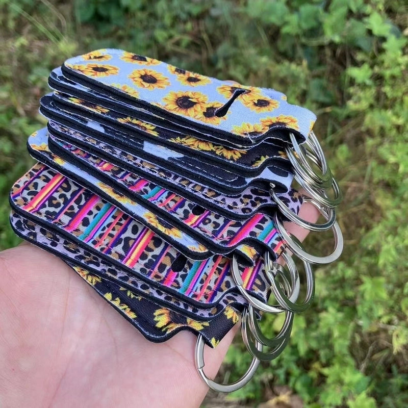 5 Pieces Pastoral Sunflower Lips Leopard Polyester Keychain