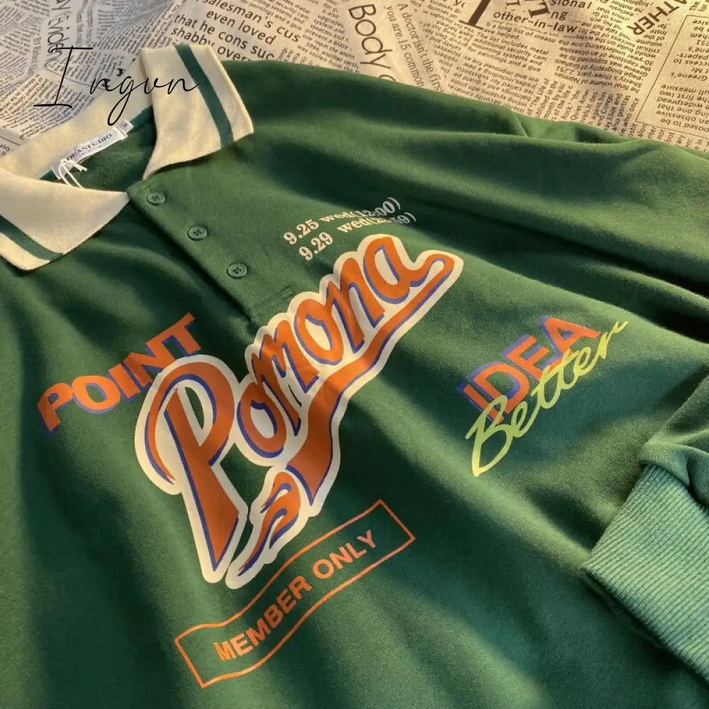 Ingvn - Vintage Oversized Letter Print Sweatshirt Green / S Sweatshirts