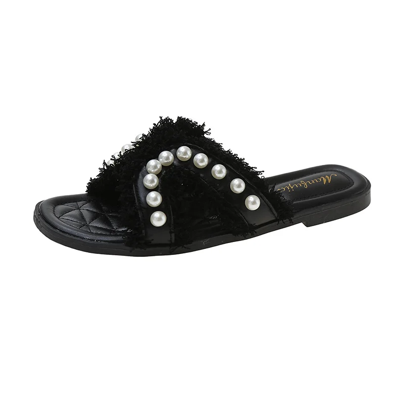 Tanguoant Tanguoant Fragrant Wind Cool Slippers Female 2023 Summer Korean Version Of The New Wear Fairy Wind Lady String Beads Flat With Fashion Slippers