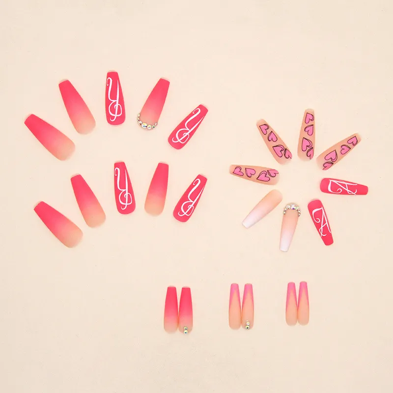 Churchf Churchf Ballet Gradual Nail Love Letters Shiny Broken Diamond Hot Girl Ins Wind Fake Nails Wear Armor