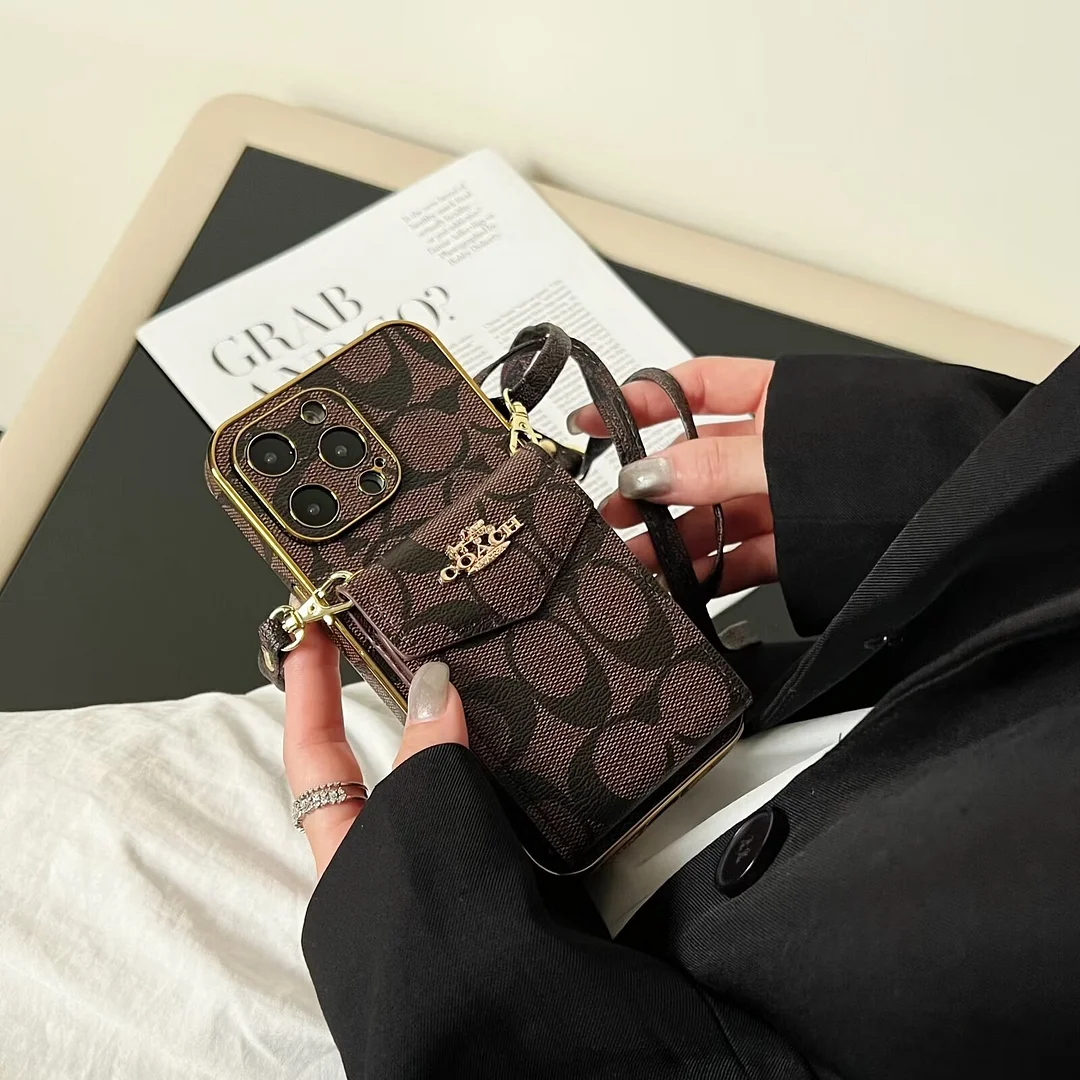 COACH Coach Luxury Logo Accordion Card Holder Leather Crossbody Apple iPhone Case ProCaseMall