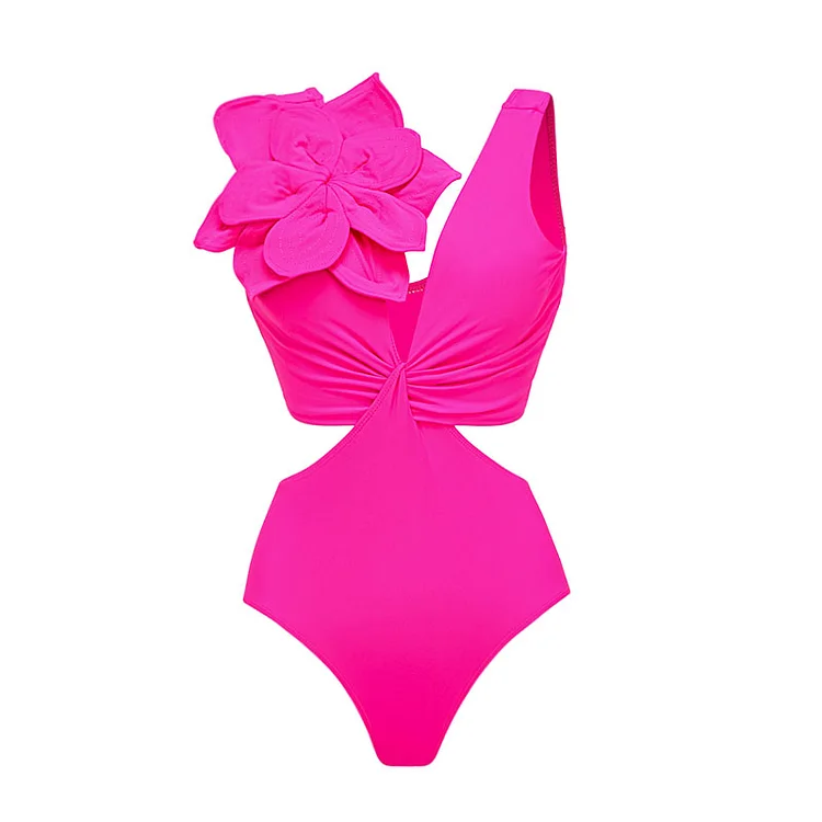 3D Flower Cutout One Piece Swimsuit and Sarong 