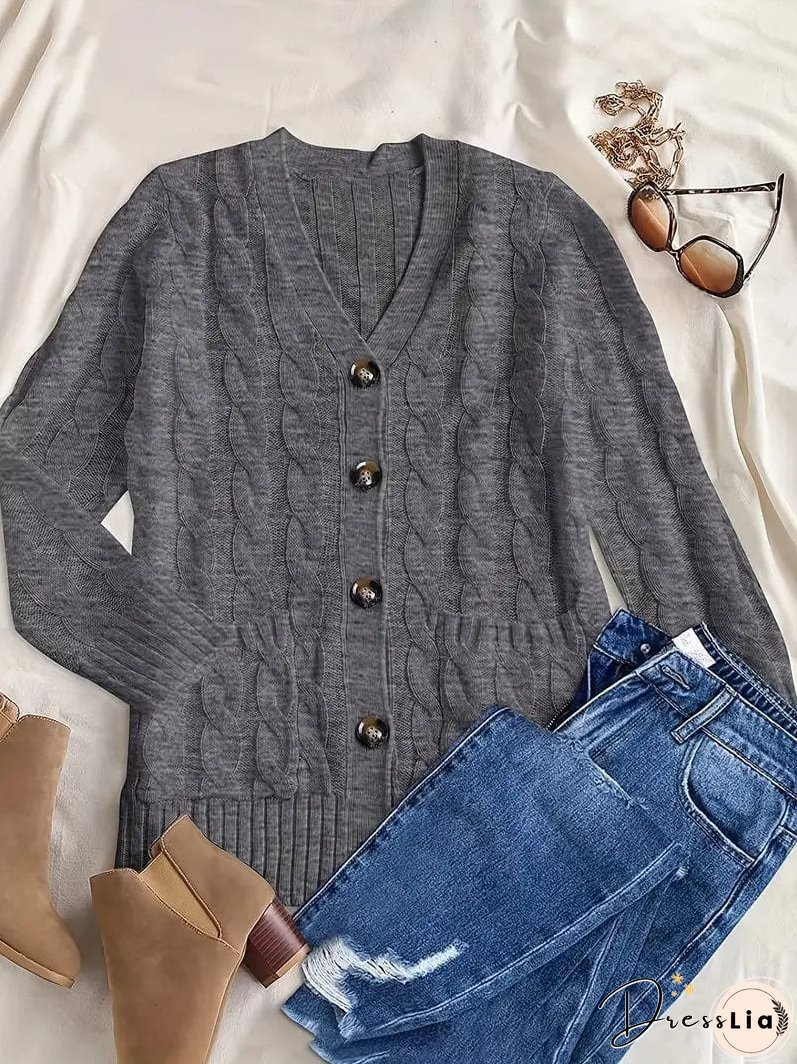 Cozy Cable Knit Button-Front Long Sleeve Cardigan