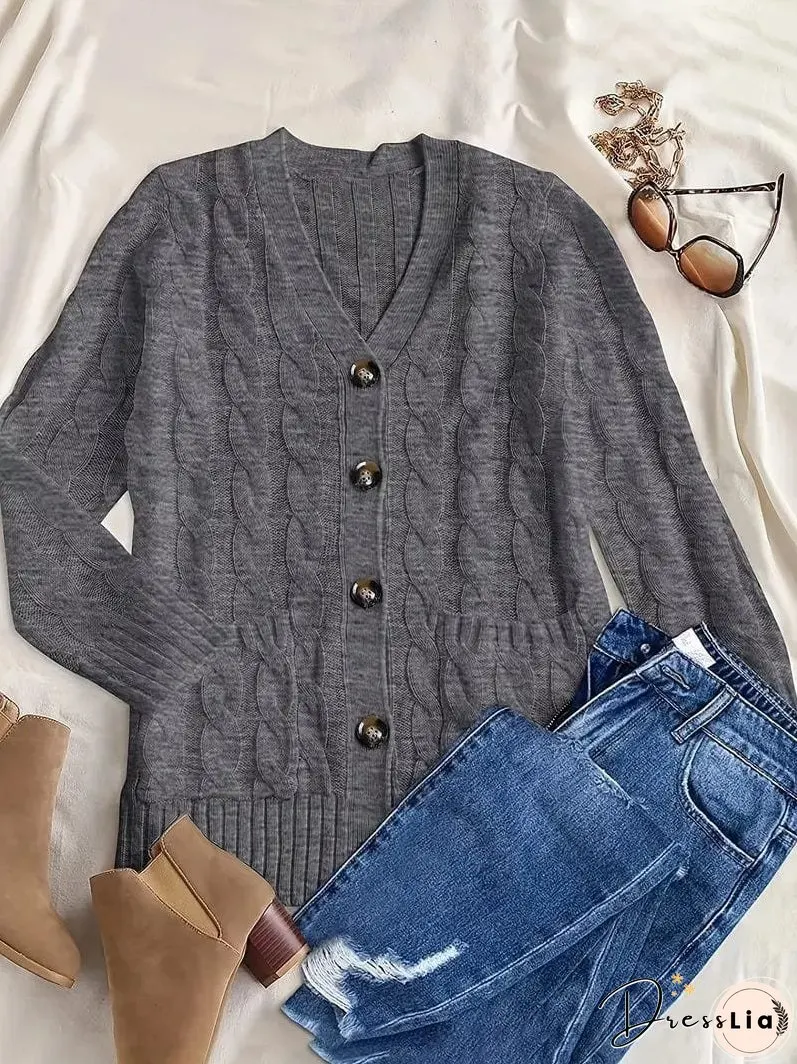 Cozy Cable Knit Button-Front Long Sleeve Cardigan