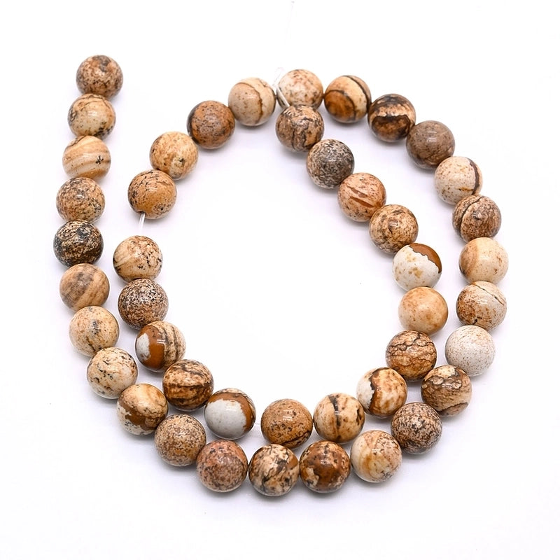 1 Strand/Package 10mm 6mm 8mm Hole Under 1mm Hole 1~1.9mm Natural Stone Picture Jasper Round Simple Polished Jewelry Accessories