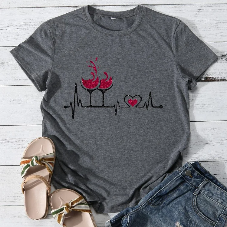 Heartbeat Wine Round Neck T-shirt