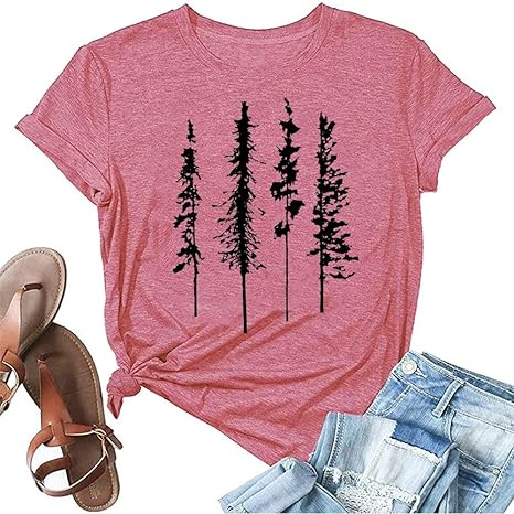 AL™ Hiking Tree Print T-Shirt Tees Short Sleeve Crew Neck Tee-Annaletters