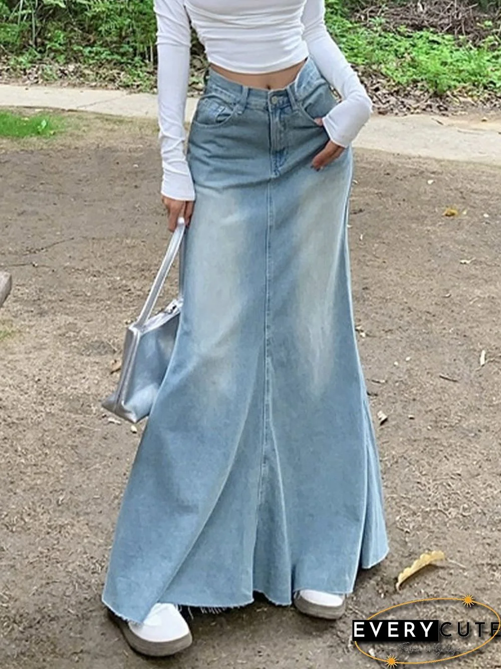 Vintage Distressed Mermaid Denim Skirt
