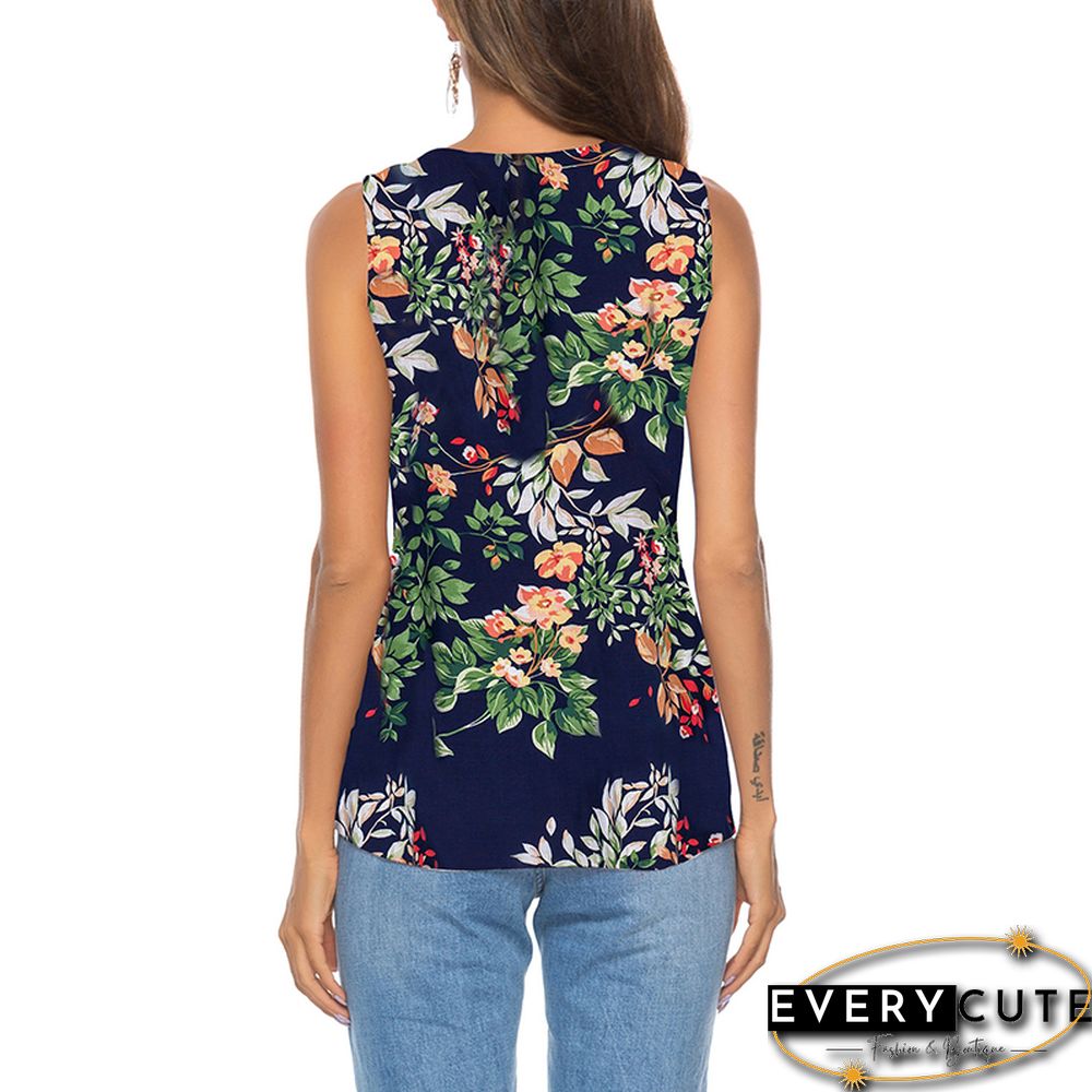Green Floral Print Tie Knot Tank Top