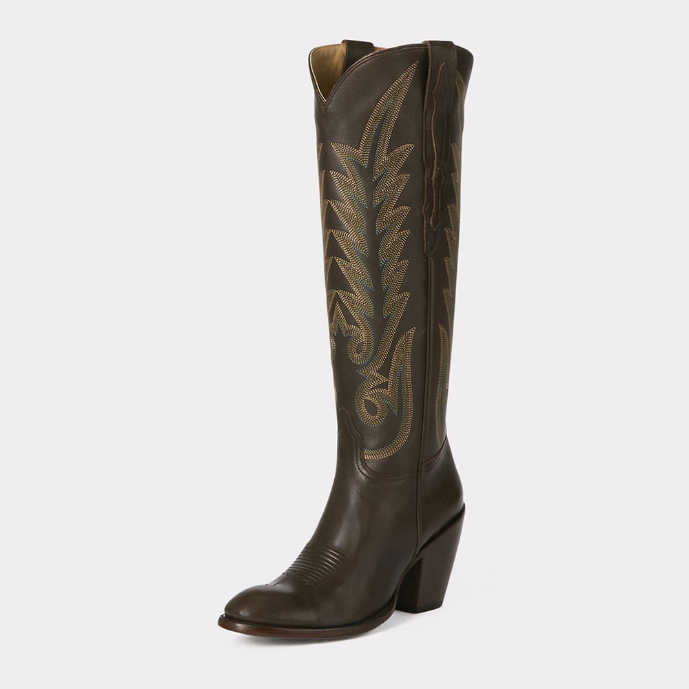  Snip Toe Heeled Embroidered Brown Cowgirl Boots for Women Nicepairs