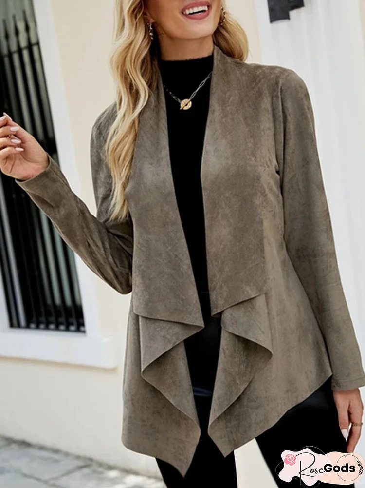 Vintage Plain Loose Suede Cross Neck Other Coat