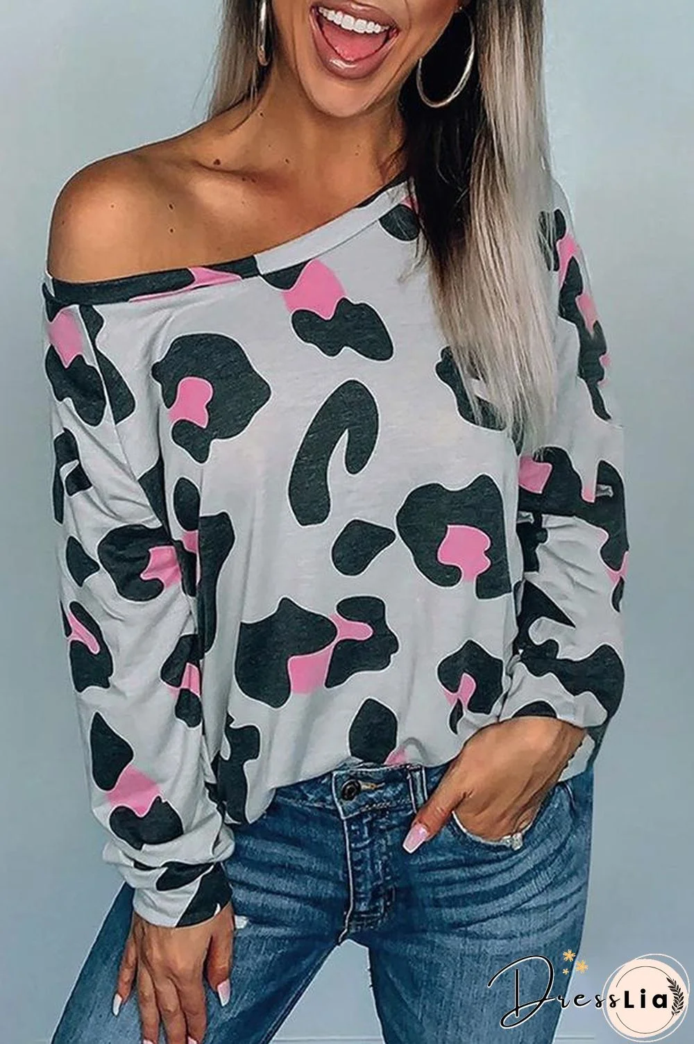 Casual Leopard Print Long Sleeve Blouse P10529