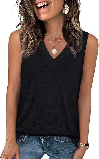 ✨Women's Sleeveless V-Neck Slimming Loose Fit Casual Tank Top T-Shirt⏰Last Day 50% Off