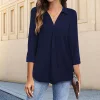 Gioiacombo&trade; Camicia allentata con scollo a V tinta unita casual da donna nuova