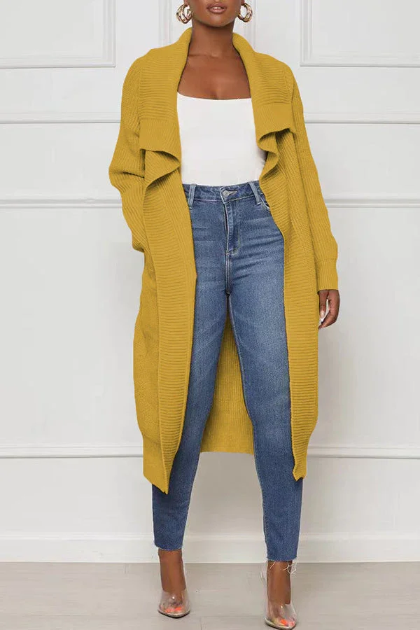 Casual Solid Color Long Knit Cardigan