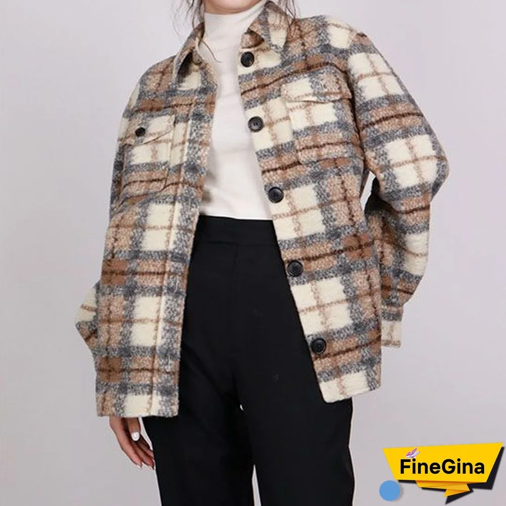 Dyed Pocket Overshirt Check Wool Blend Shirt Jacket